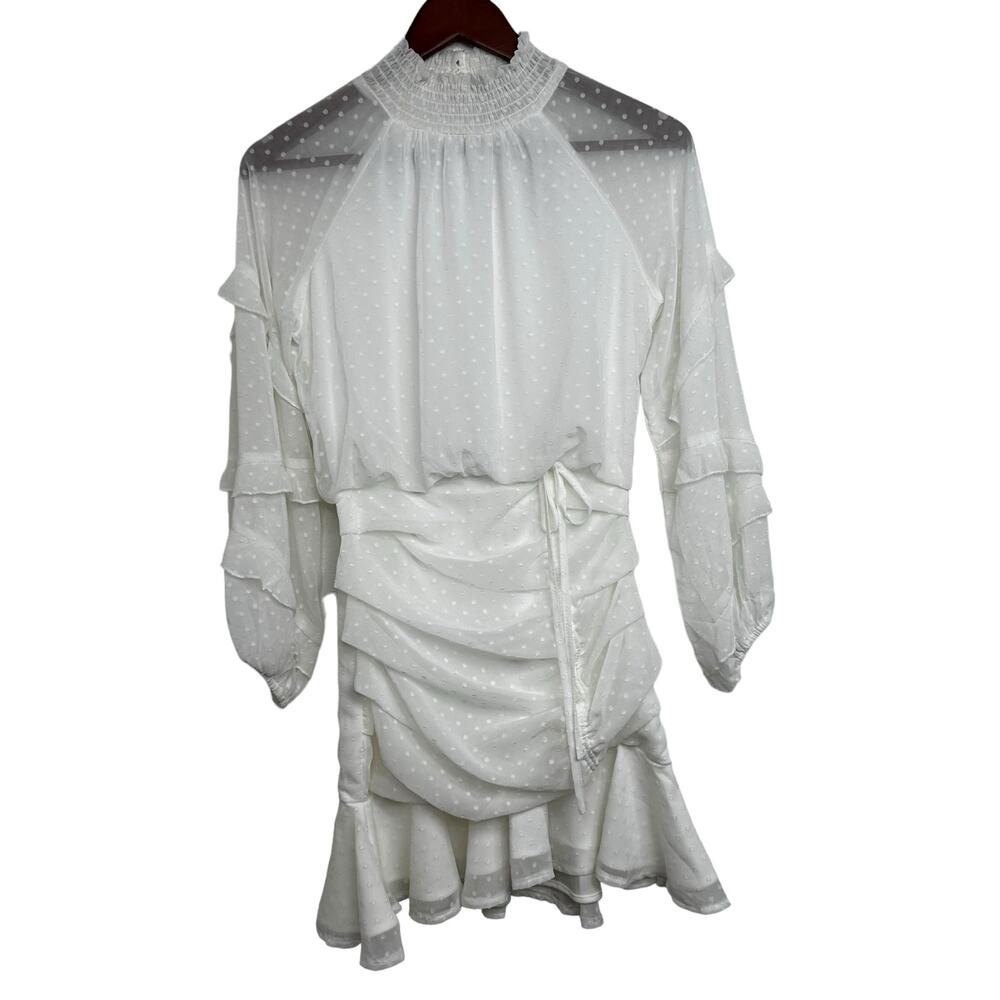 NWT TWO SISTERS White Piper Mini Dress Sz 2 Ruched Shirred Textured Polka Dot XS - Picture 5 of 16